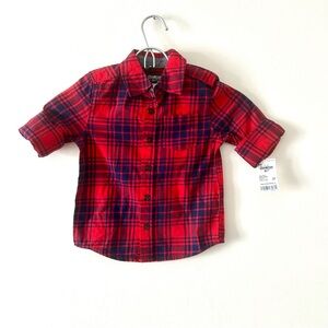 OshKosh Kid Plaid Button-Down Shirt Boys Size 3T Colour Red/Navy plaid
